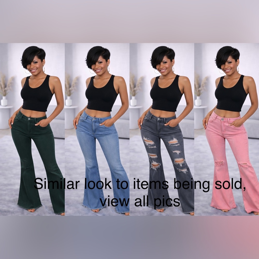 BUNDLE ***Vibrant Women's Flare Jeans in Green💚, Blue💙, Gray🩶, and Pink🩷